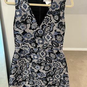Alice and Olivia blue & black brocade mini flare dress size 8